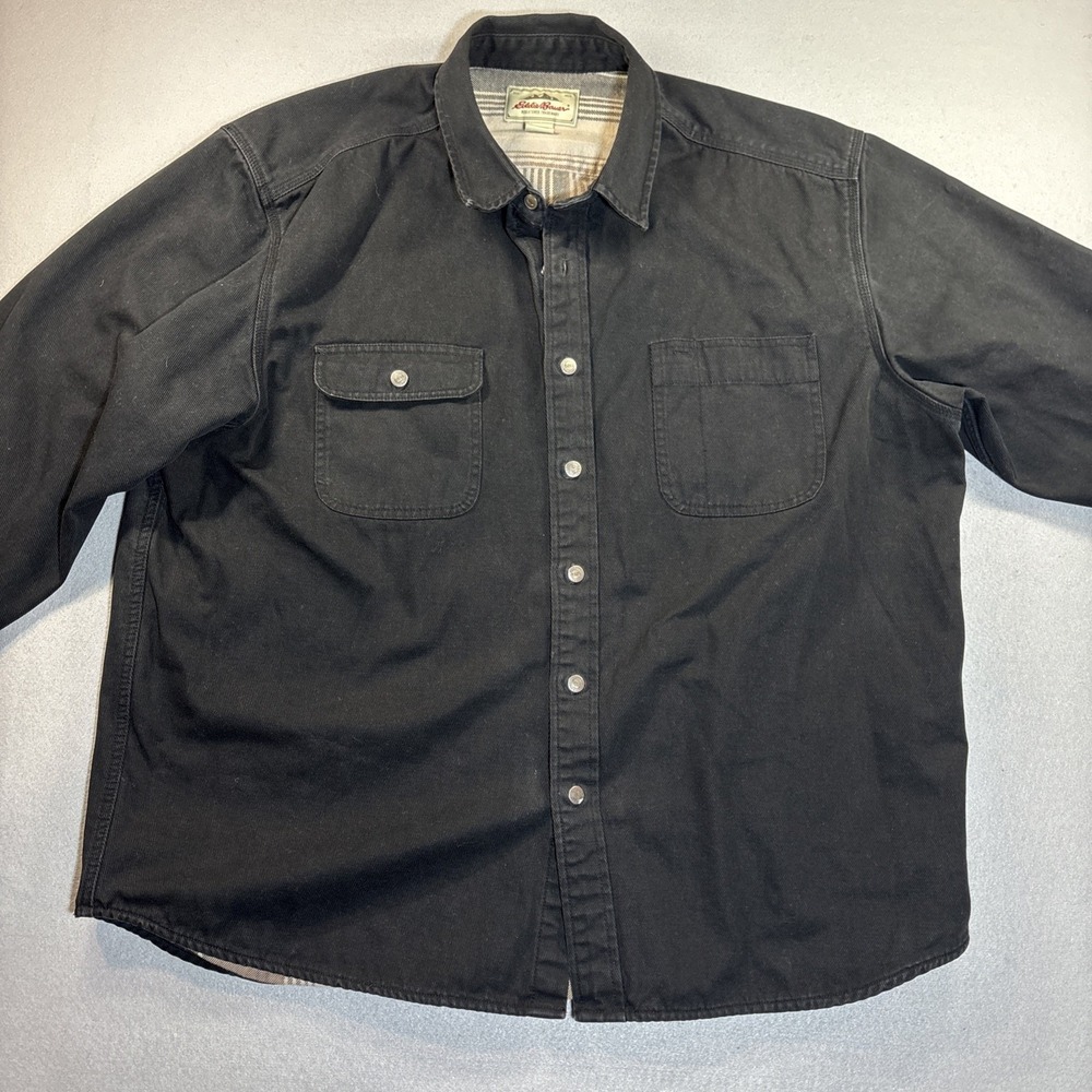 Vintage‎ Eddie Bauer Men's XL Heavyweight Flannel Lined Denim Shirt Jacket Black - Picture 9 of 9